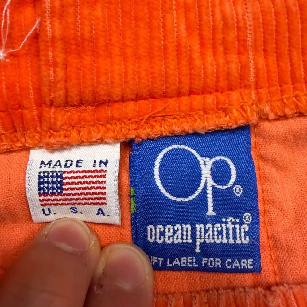 Vintage 80s 90s Ocean Pacific OP Orange Corduroy Board Shorts Sz 36 Fits 30 Surf
